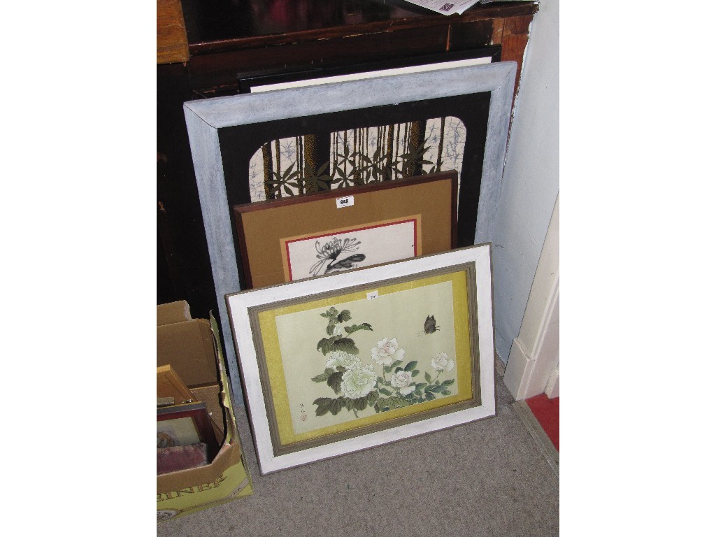 Appraisal: Lot comprising oriental silk painting brush drawing African batik and