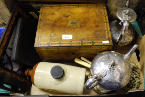 Appraisal: An inlaid walnut work box to w an Elkington Co