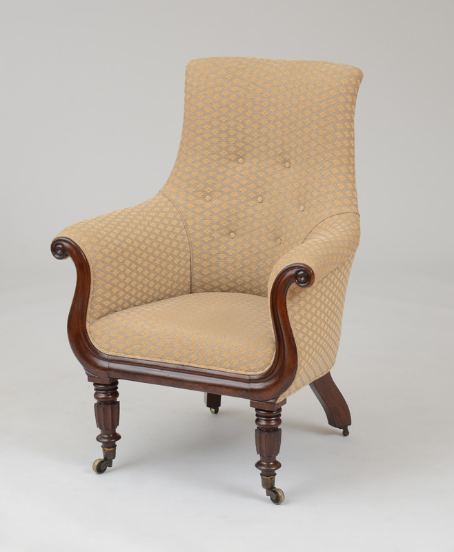 Appraisal: WILLIAM IV CARVED MAHOGANY ARMCHAIR With an upholstered tall backrest