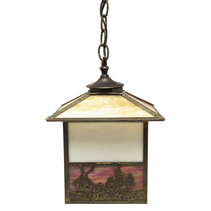 Appraisal: Arts and Crafts hanging lantern metal shade with cut-back design