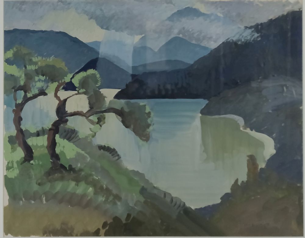 Appraisal: Bessie Christie Lake Mountain Landscape Painting Bessie Christie - Gouache