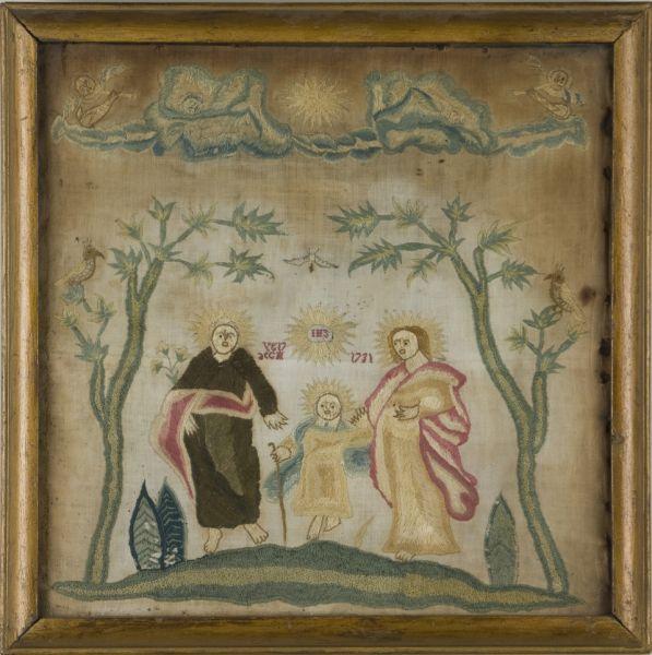 Appraisal: Continental Needlework th c depicting the holy family colored silk