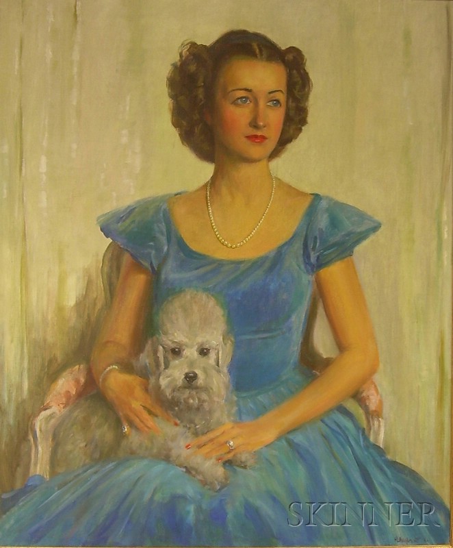 Appraisal: Framed Oil on Canvas Portrait of a Lady and Her