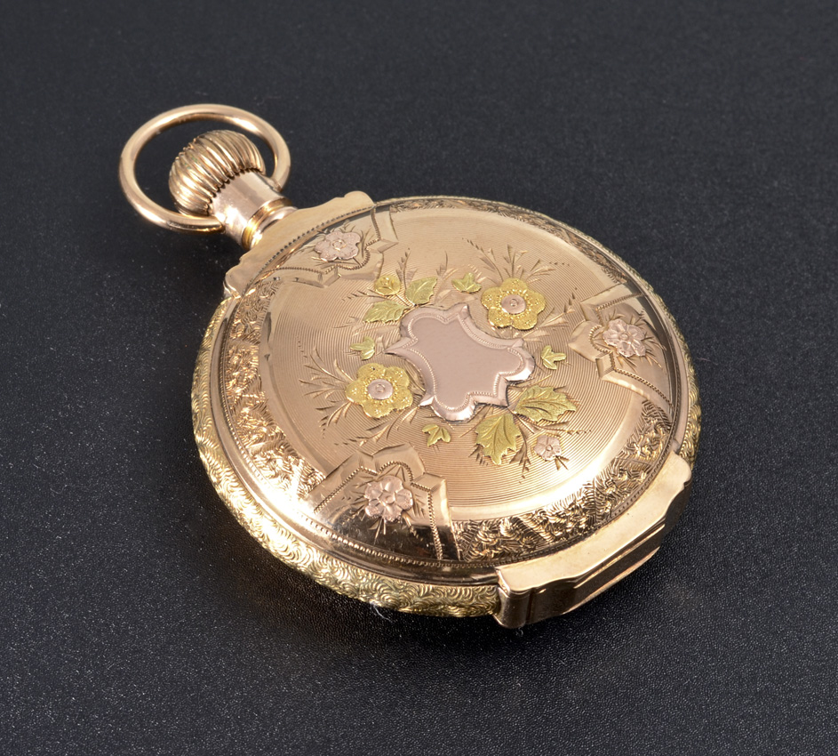 Appraisal: K MULTI COLOR GOLD WALTHAM HUNTER CASE POCKET WATCH Circa