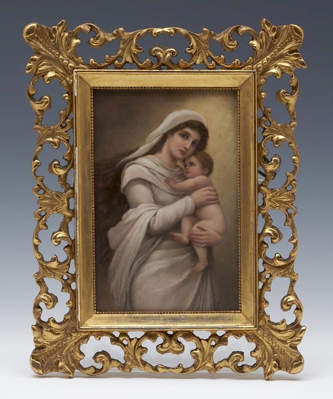 Appraisal: KPM porcelain plaque Madonna and Child after Bodenhausen KPM porcelain