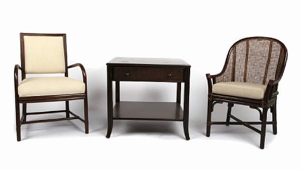 Appraisal: An Orlando Diaz-Azcuy rattan Big Sur armchair together with a