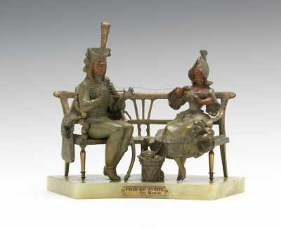 Appraisal: Bronze Sculpture of Man and Woman on Bench A bronze