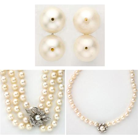 Appraisal: Two Cultured Pearl Necklaces and Pair of Cultured Pearl Earclips