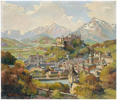 Appraisal: Painting signed quot Fellinger quot view of Salzburg Austria signed