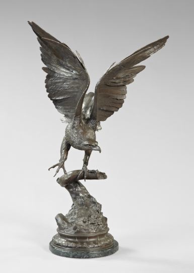 Appraisal: Large French Patinated Bronze Figure of an Eagle depicted taking