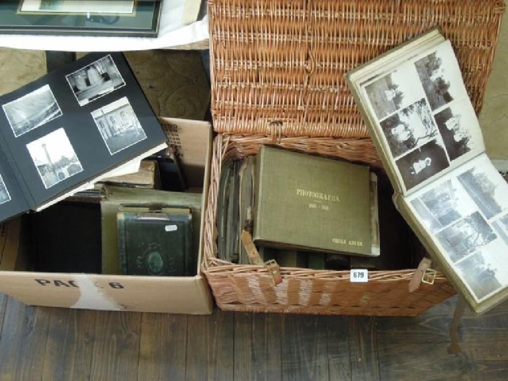 Appraisal: A wicker hamper and a box containing an interesting and