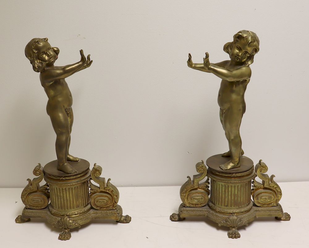 Appraisal: A th Century Pair Of Gilt Bronze Figural Chenets Nice