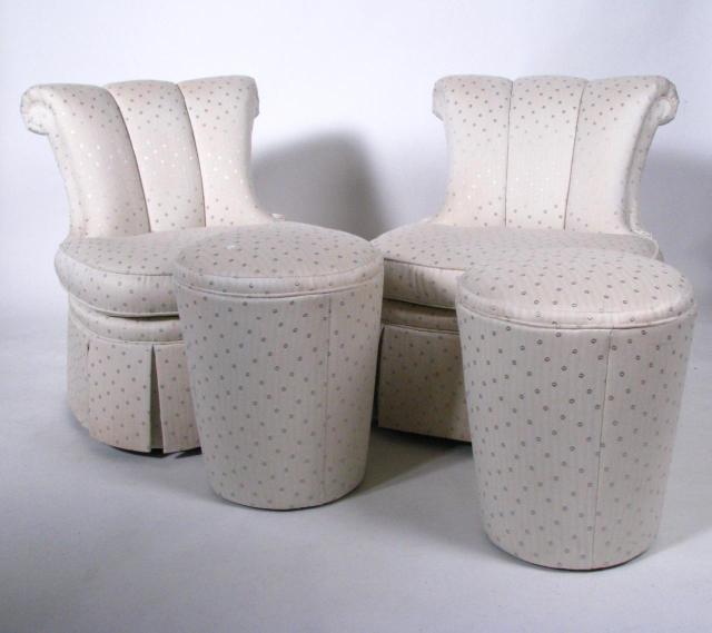 Appraisal: Pair of Century slipper chairs with ivory and silver accent