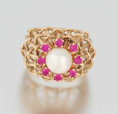 Appraisal: A Ladies' Pearl and Pink Spinel Basket Design Ring k