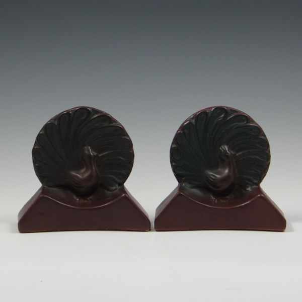 Appraisal: Van Briggle Peacock Bookends both marked hand incised Van Briggle