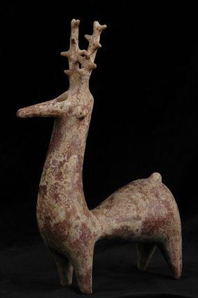 Appraisal: AMLASH POTTERY STAG-FORM VESSEL WITH SPOUT X in Provenance Property