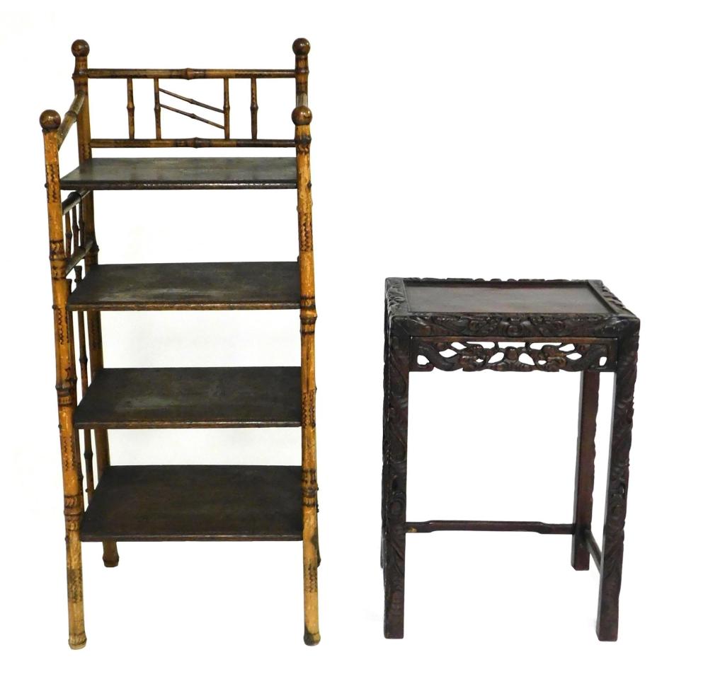 Appraisal: Two Asian themed stands Chinese carved and pierced stand with