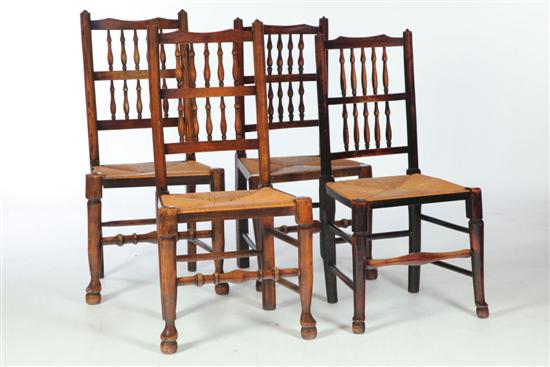 Appraisal: ASSEMBLED SET OF FOUR COUNTRY SIDE CHAIRS England th century