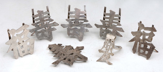 Appraisal: A COLLECTION OF FIVE CHINESE SILVER MENU HOLDERS by Wang