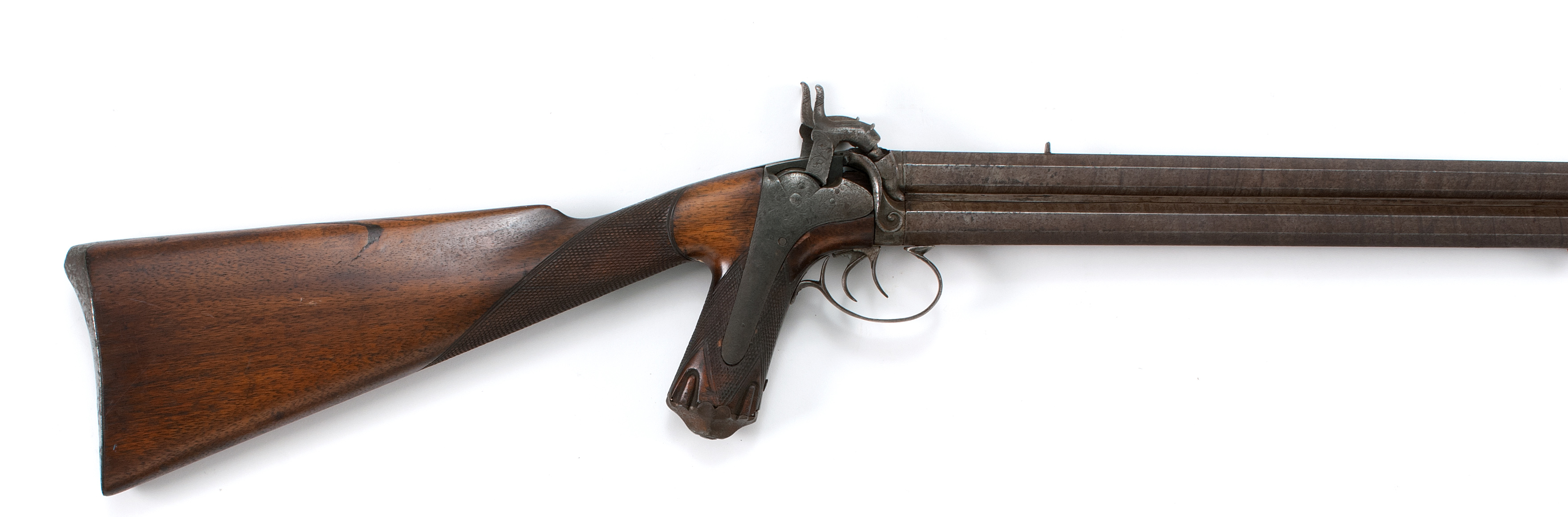 Appraisal: UNUSUAL EUROPEAN DOUBLE-BARREL CARBINE th CenturyApprox cal rifle barrels Double