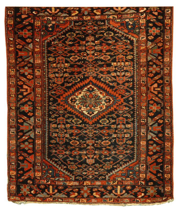 Appraisal: ORIENTAL RUG HAMADAN ' x ' Central diamond medallion in