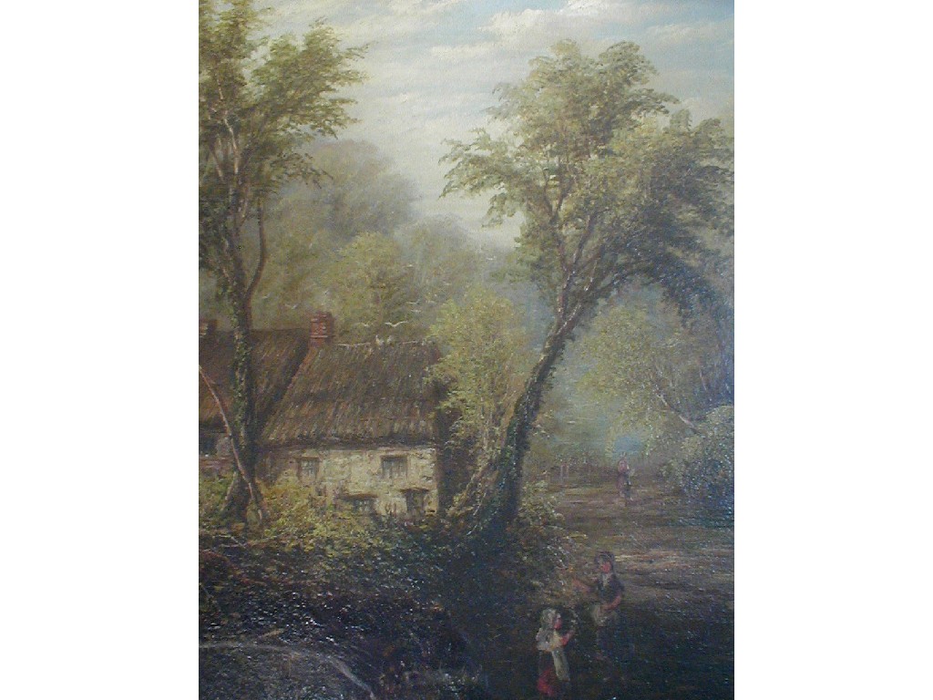 Appraisal: Joseph Mellor thC Rural landscape with thatched cottages and figures