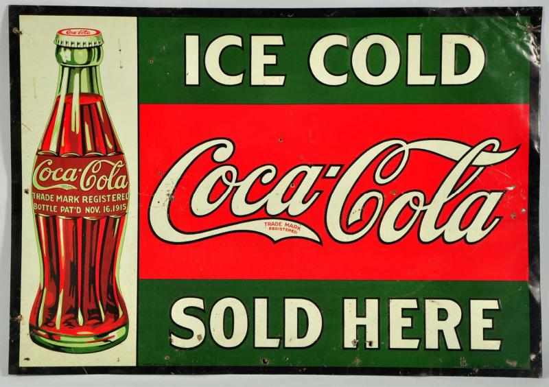 Appraisal: Embossed Tin Coca-Cola Sign Description Features a bottle in nice