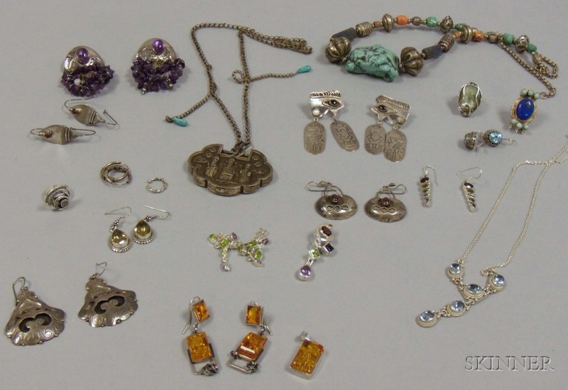 Appraisal: Assorted Asian Mexican and Other Silver Jewelry including a pair