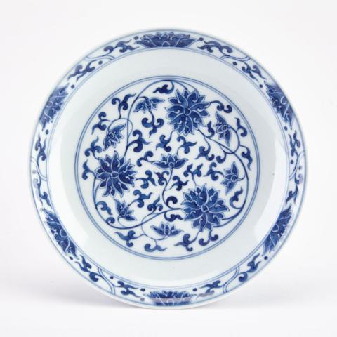 Appraisal: A Blue and White Lotus Dish Guangxu Mark and Period