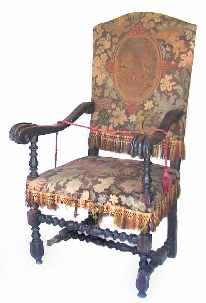 Appraisal: An Italian Baroque style walnut and needlepoint upholstered armchair losses