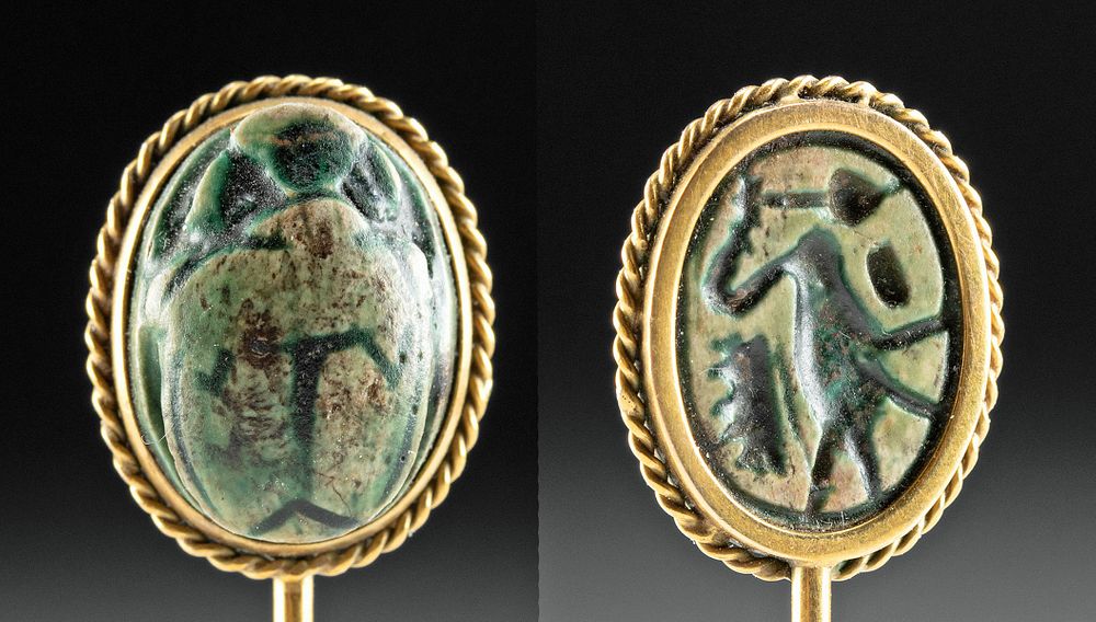 Appraisal: Egyptian th Dynasty Scarab set in Gold Hat Pin Egypt