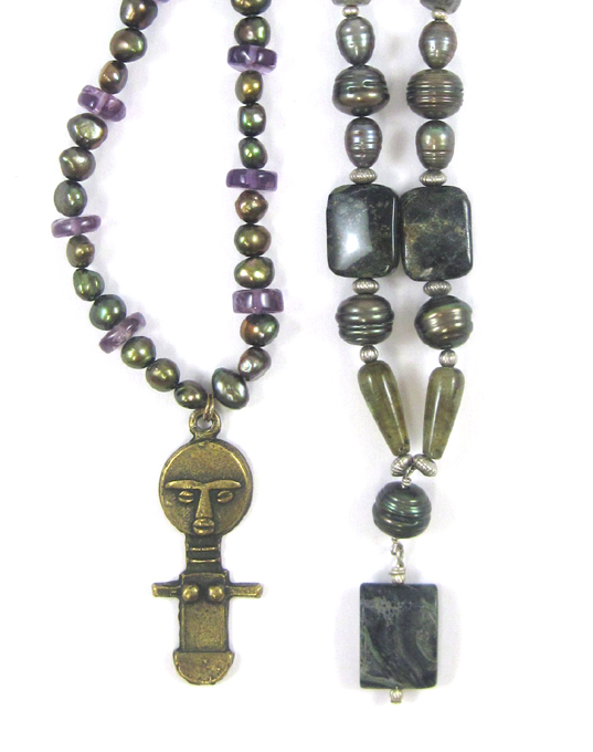 Appraisal: TWO BEADED NECKLACES the first of labradorite jasper pearls and