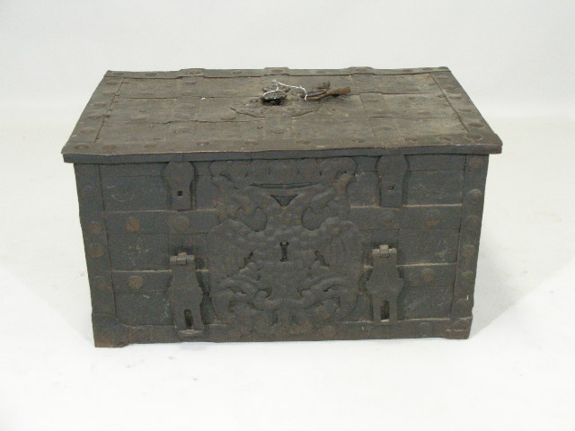 Appraisal: Wrought Iron Strong Box Chest Continental thc flat sheets of