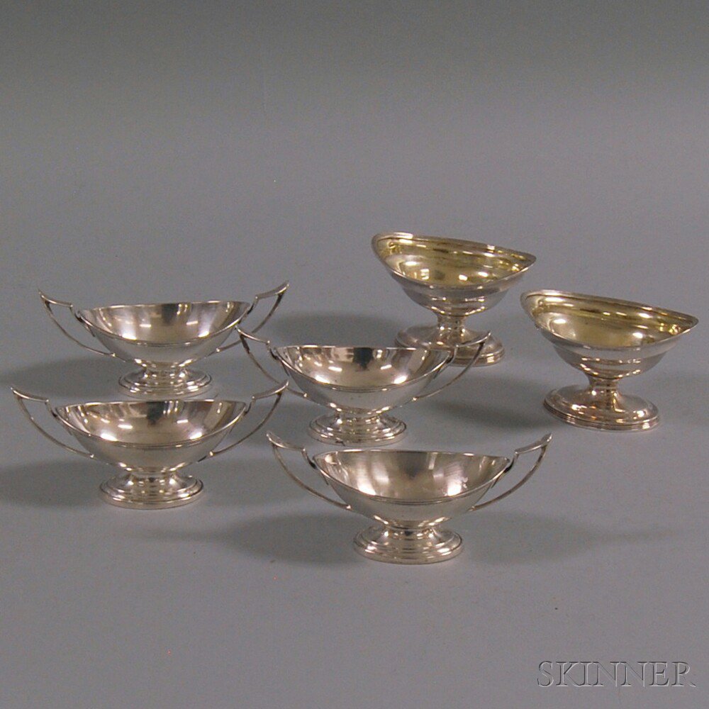 Appraisal: Six Silver Master Salts an unmarked set of four weighted