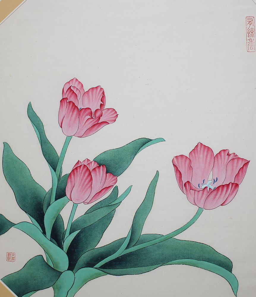 Appraisal: Da Mei Wen Lin th C Pink Tulips Da Mei