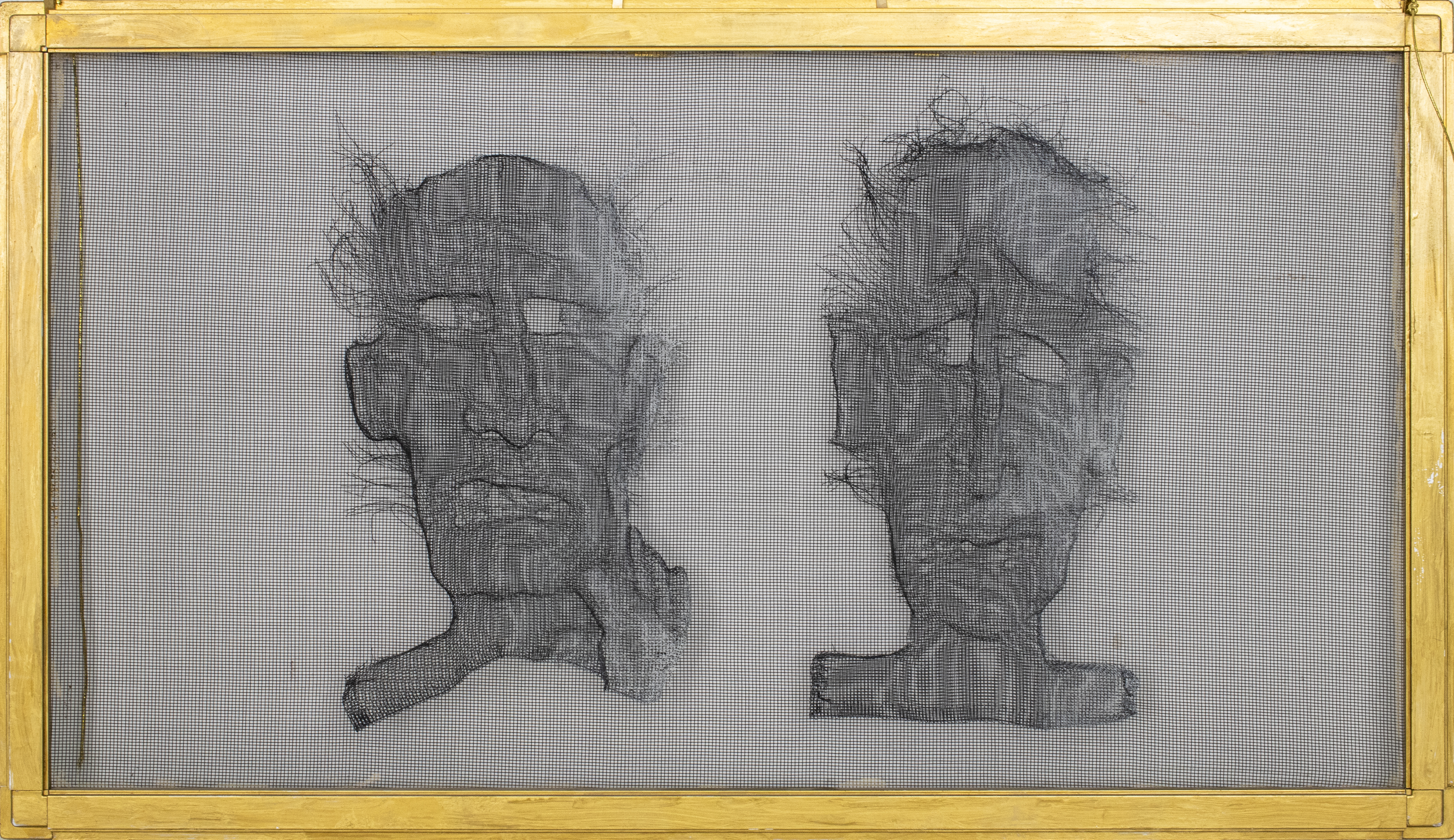 Appraisal: CONTEMPORARY MESH PORTRAITS IN FOUND MATERIAL Contemporary mesh portraits worked