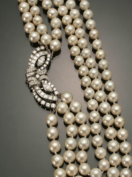 Appraisal: Choker Length Platinum and Diamond Cultured Pearl Necklace Knotted The