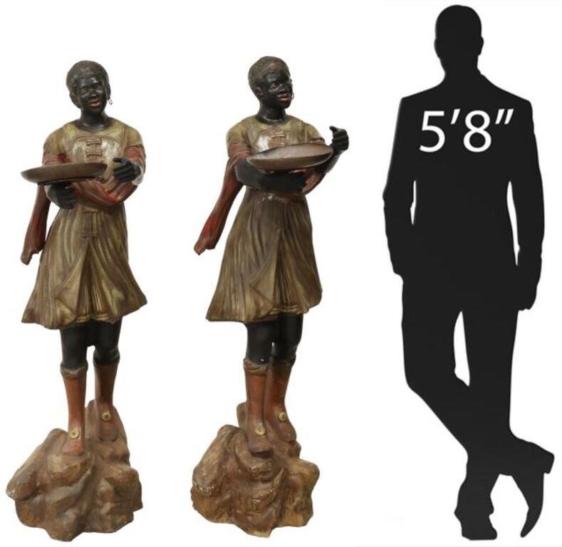 Appraisal: pair Near-life size Blackamoor figures mid th c polychrome painted