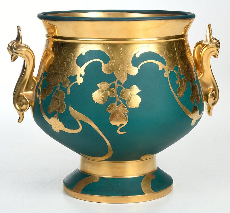 Appraisal: Limoges Green and Gilt Decorated Center Bowl French th century