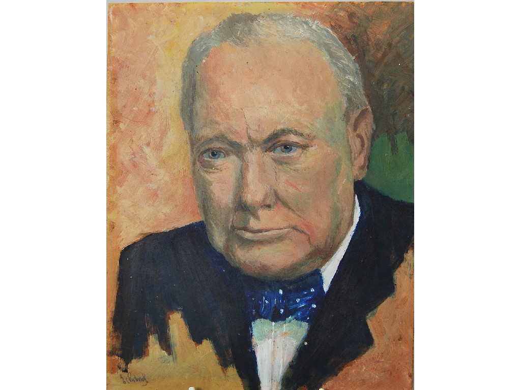 Appraisal: An unframed oil on board portrait of Winston Churchill signed