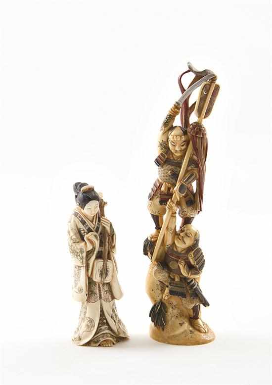 Appraisal: Japanese painted carved ivory okimono th century Geisha with instrument