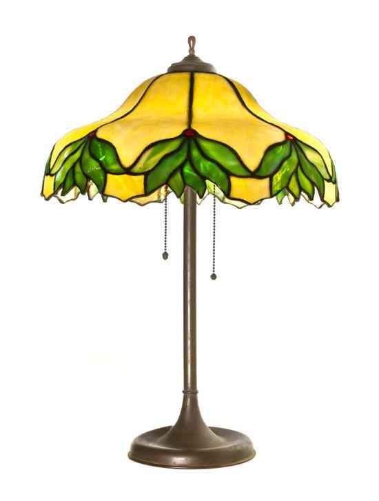 Appraisal: An American Leaded Glass Lamp the domed shade with a