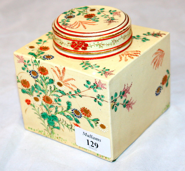 Appraisal: A JAPANESE SQUARE TEA CADDY AND COVER decorated in enamels