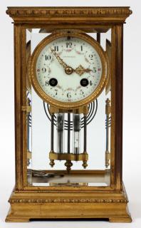 Appraisal: FRENCH BRASS MANTEL CLOCK FOR TIFFANY CO FRENCH BRASS MANTEL