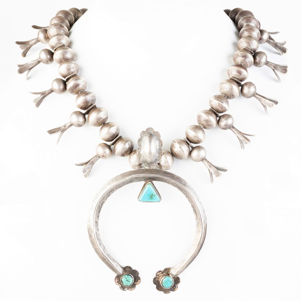 Appraisal: Two Native American Turquoise and Silver Bead Necklaces in and