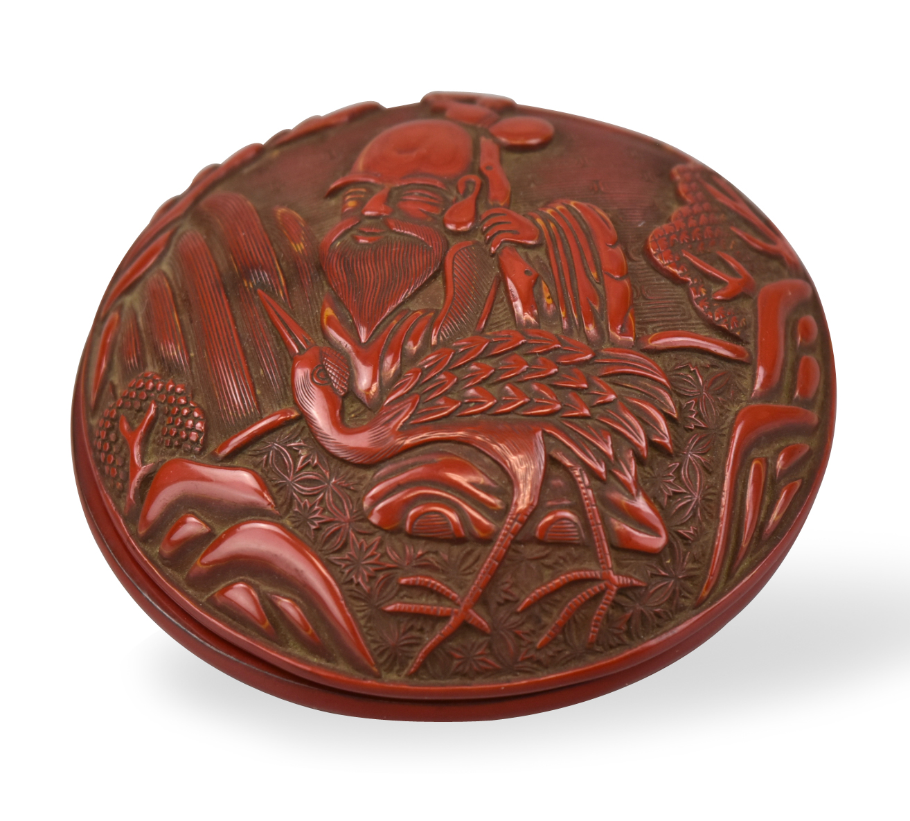 Appraisal: Chinese th C red lacquered box in circular form finely