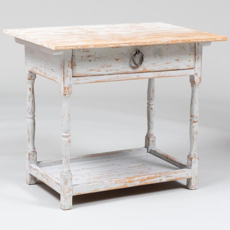 Appraisal: Rustic Painted Pine Side Table With one drawer x x