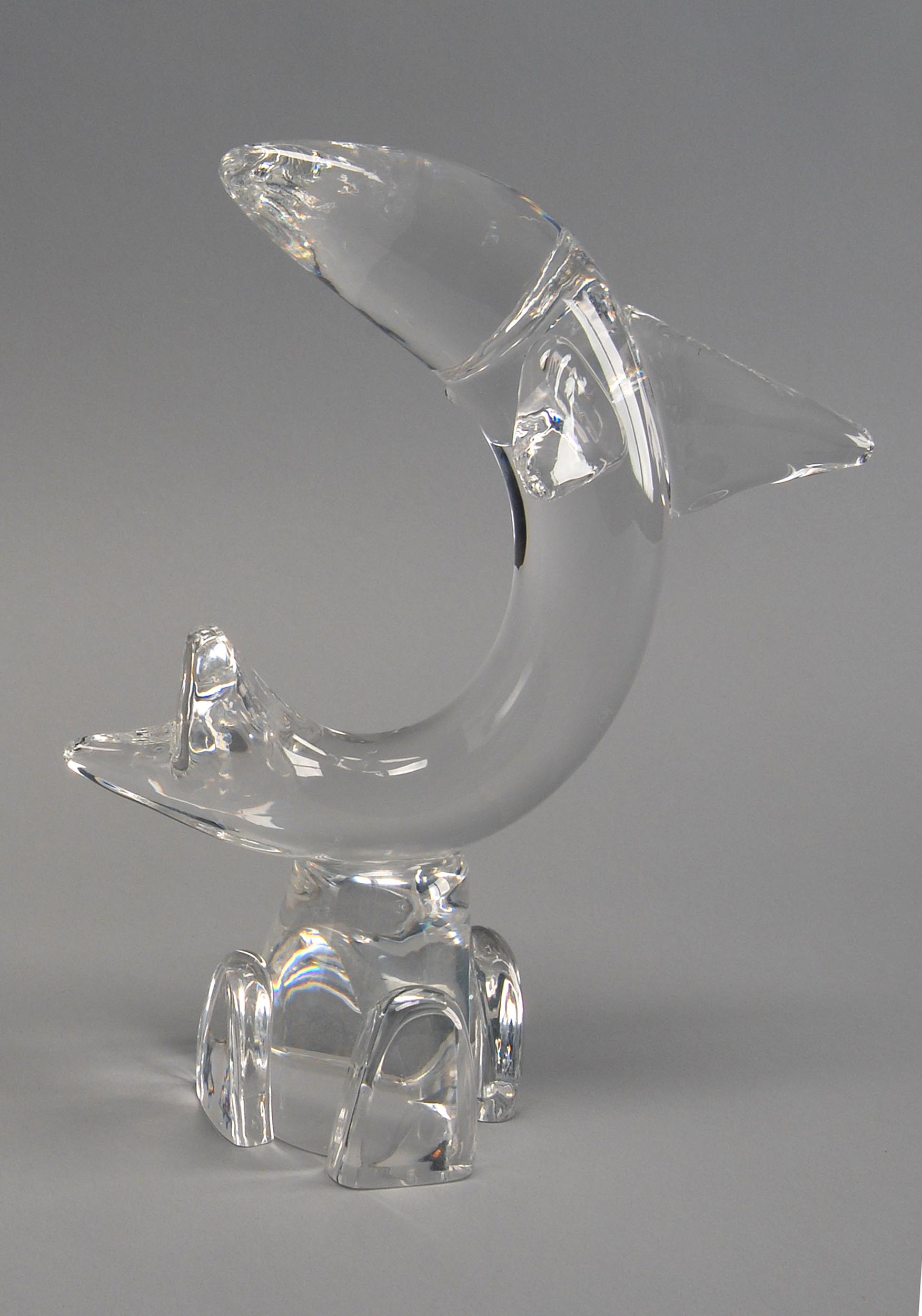 Appraisal: TH CENTURY STEUBEN GLASS FISH in leaping position Engraved signature