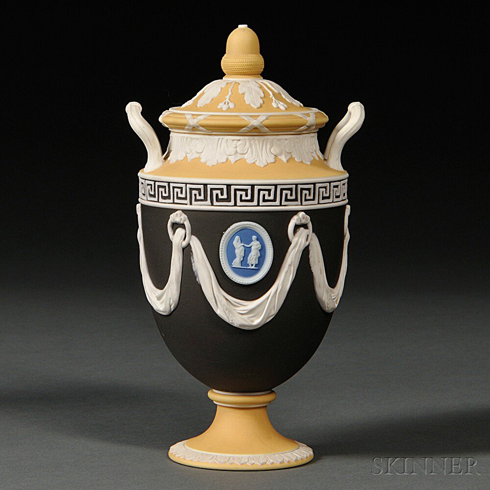 Appraisal: Wedgwood Four-color Jasper Dip Vase and Cover England late th