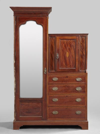 Appraisal: Edwardian Inlaid Mahogany Wardrobe early th century one side fitted